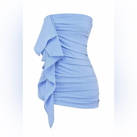 NWT Mistress Rocks Striped Ruffle Mini Dress Blue Size Small - Picture 8 of 10